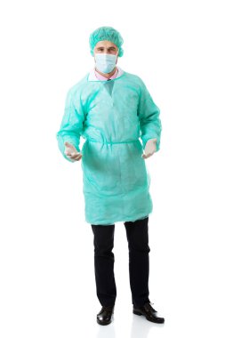 Erkek cerrah bir boşaltmak holding.