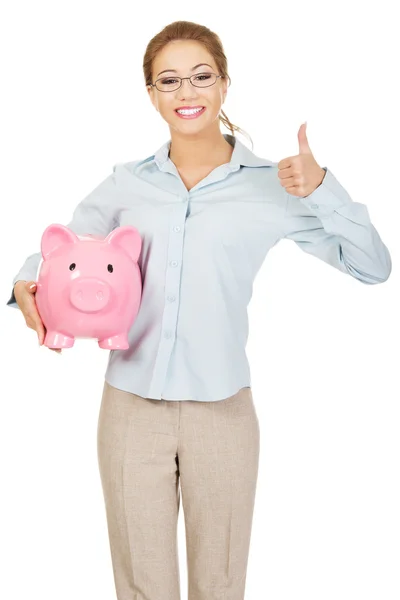 Woman holding piggy bank. — Stock Photo, Image