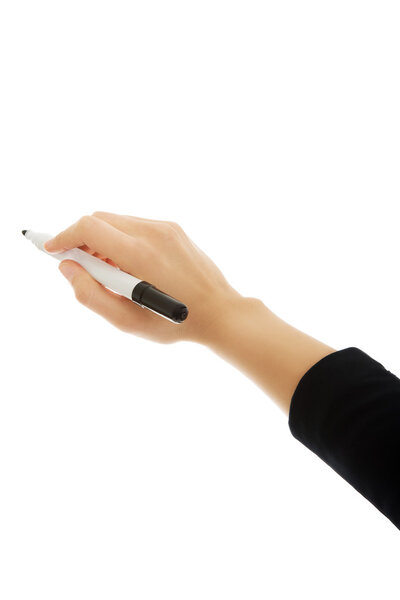 Молодая бизнесвумен пишет маркером
.