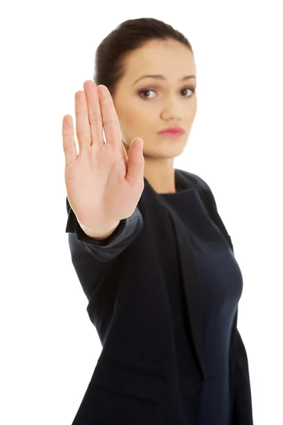 Geschäftsfrau macht Stoppschild. — Stockfoto