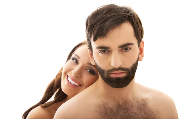 Woman with her head on mans back. — Stock Photo, Image