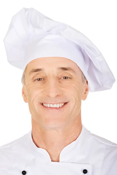 Chef en uniforme blanco y sombrero — Foto de Stock