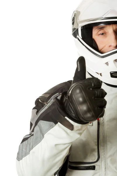 Man in driver costume with thumbs up — Stock Photo, Image