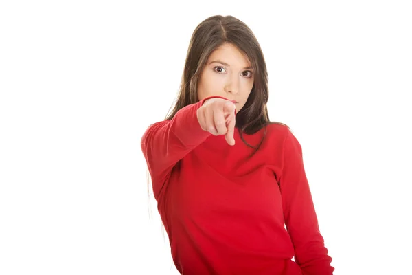 Smiling woman pointing on you. — Stock Photo, Image