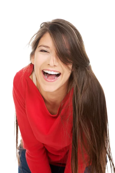 Relaxační smějící se ženu — Stock fotografie
