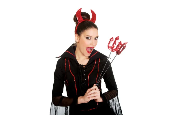 Femme en costume de carnaval diable . — Photo