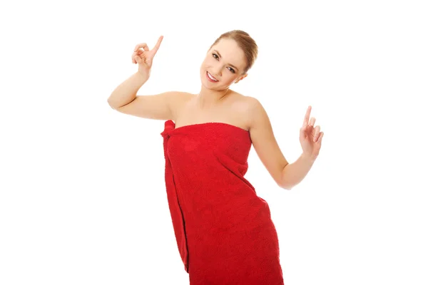 Happy  woman wrapped in towel. — Stock Photo, Image