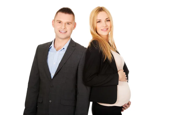 Donna d'affari incinta con il suo partner — Foto Stock