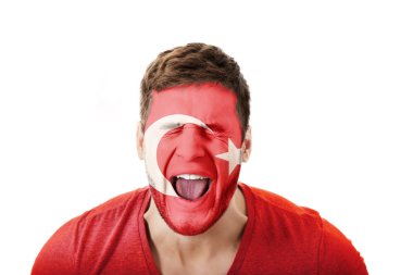 Screaming man with Turkish flag on face. clipart