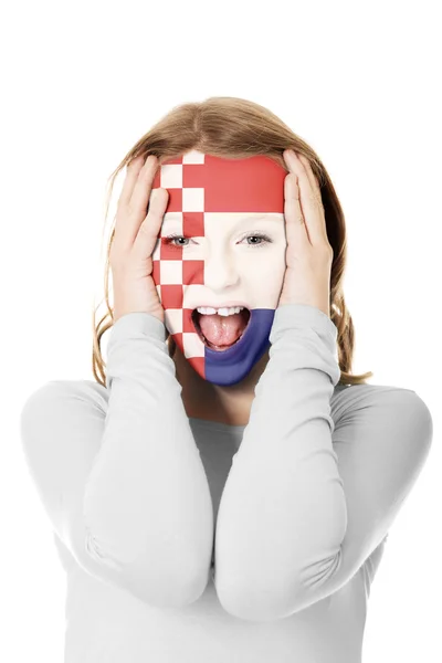 Volto della donna dipinto con bandiera della Croazia . — Foto Stock