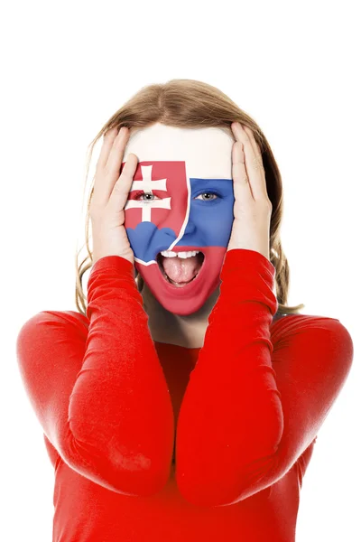 Slovakya bayrağı yüzündeki kadınla. — Stok fotoğraf