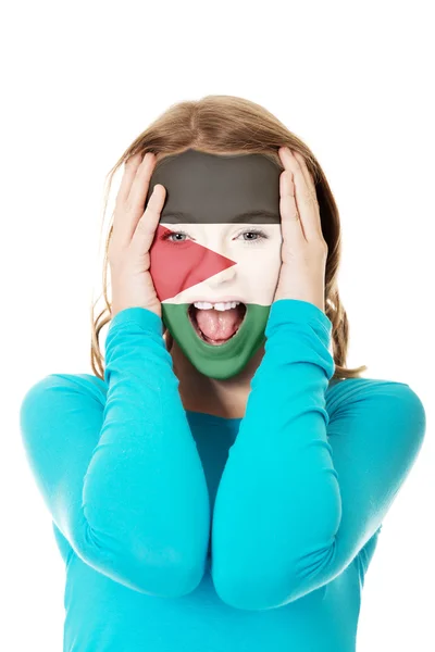Woman with Palestine flag on face. — Stock Photo, Image