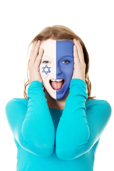 Vrouw met Israël vlag op gezicht. — Stockfoto