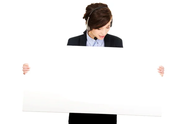 Call center kvinna med Tom banner. — Stockfoto