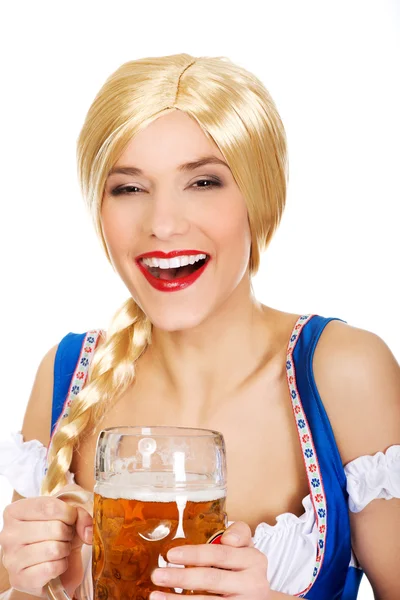 Beautiful bavarian woman with beer. — Stock Photo, Image