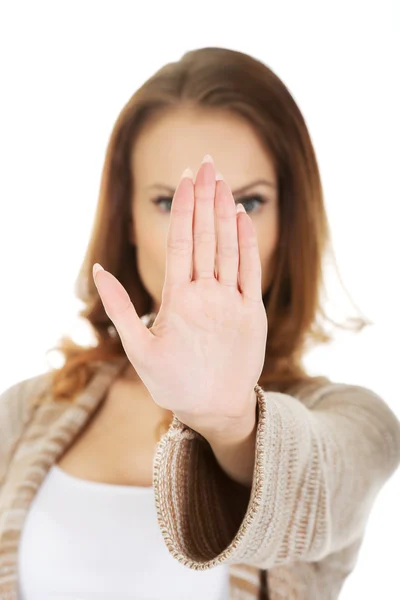 Woman making stop gesture. — Stock Photo, Image