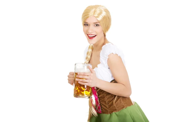 Beautiful bavarian woman with beer. — Stock Photo, Image