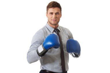 Boks eldivenli iş adamı.