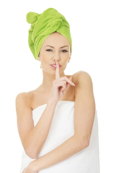 Woman make hush gesture. — Stock Photo, Image