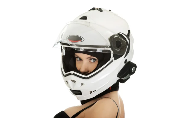 Sexy Frau mit Motorradhelm. — Stockfoto