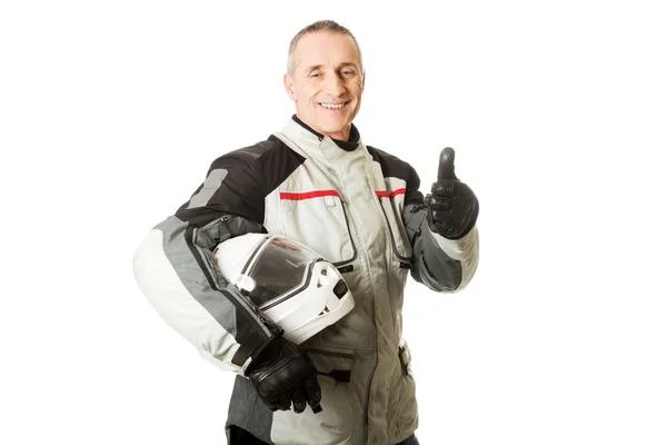 Man in driver costume with thumb up — Stock Photo, Image