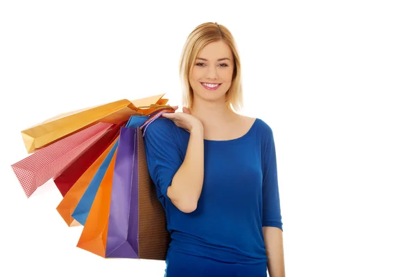 Mulher bonita com sacos de compras. — Fotografia de Stock