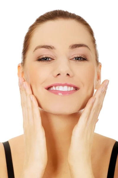 Beautiful spa woman touching her face. — Stock Photo, Image