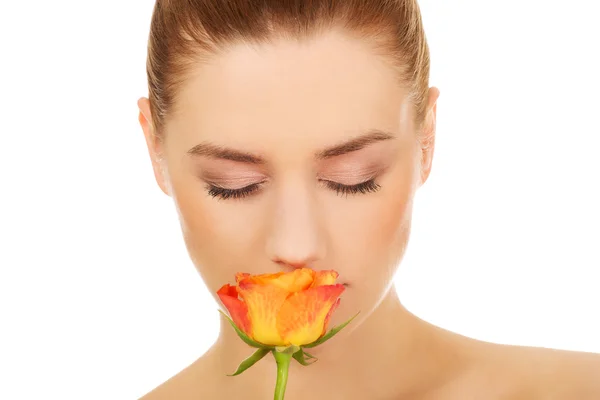 Beauty woman with rose. — Stock Photo, Image