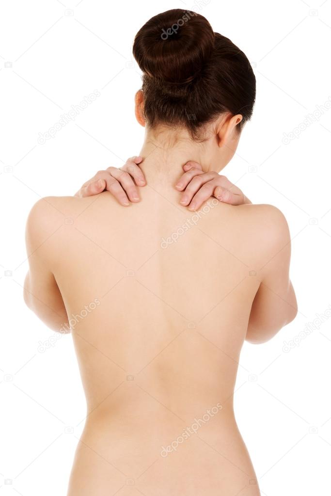 Woman with backache from behind