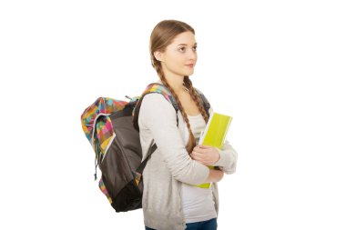 genç kız okul sırt çantası ile.
