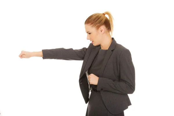 Frustrated business woman boxing. — Stock Photo, Image