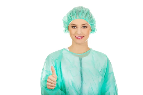 Doctor woman showing thumbs up. — Stock Photo, Image