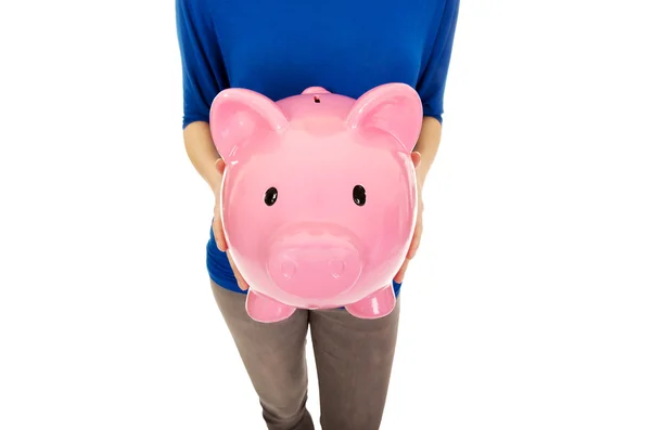 Piggybank nő. — Stock Fotó