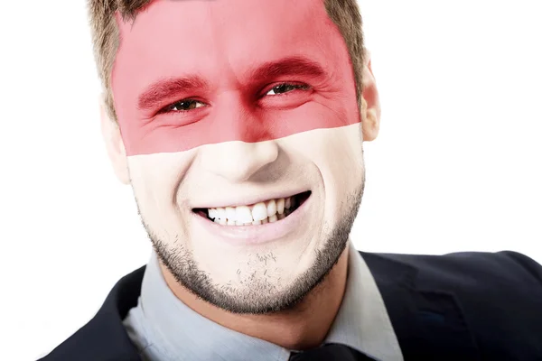 Hombre feliz con bandera de Mónaco en la cara . — Foto de Stock