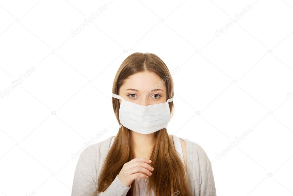 Teen woman with protective mask.