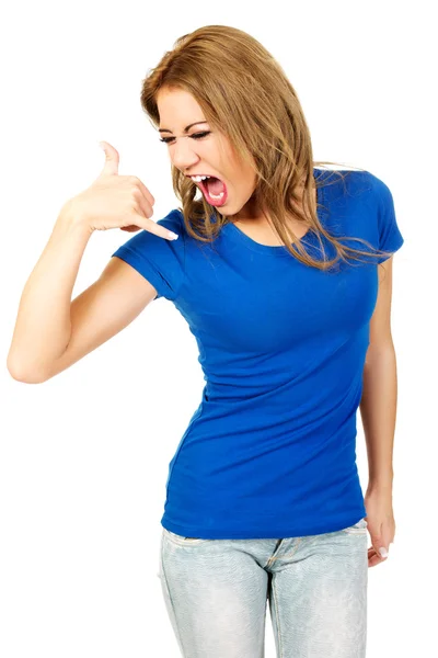 Woman making a call me sign. — Stock Photo, Image