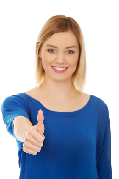 Young woman showing thumbs up. — Stock Photo, Image