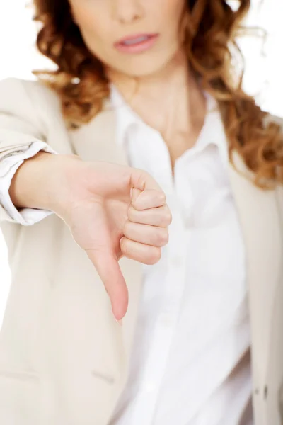 Affärskvinna med tummen ner gest. — Stockfoto