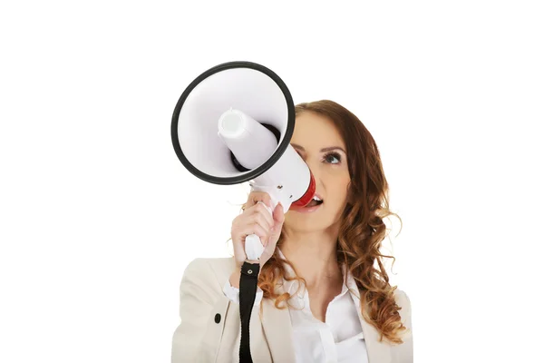 Mujer de negocios gritando con megáfono . —  Fotos de Stock