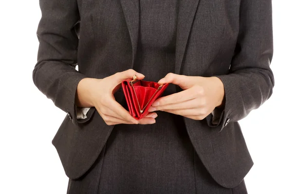 Businesswoman with empty wallet. — Stock Photo, Image