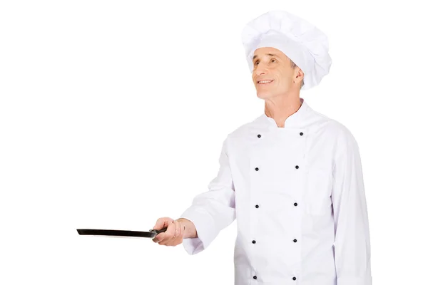 Restaurante chef com frigideira — Fotografia de Stock