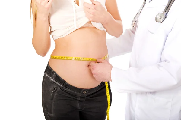 Doctor measuring female pregnancy belly — Stock Photo, Image