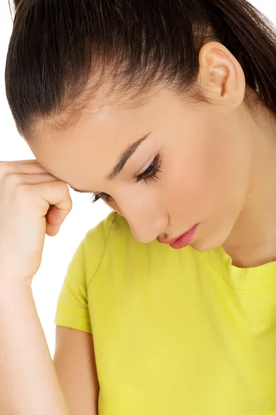 Deprimido adolescente mujer tocando cabeza . —  Fotos de Stock