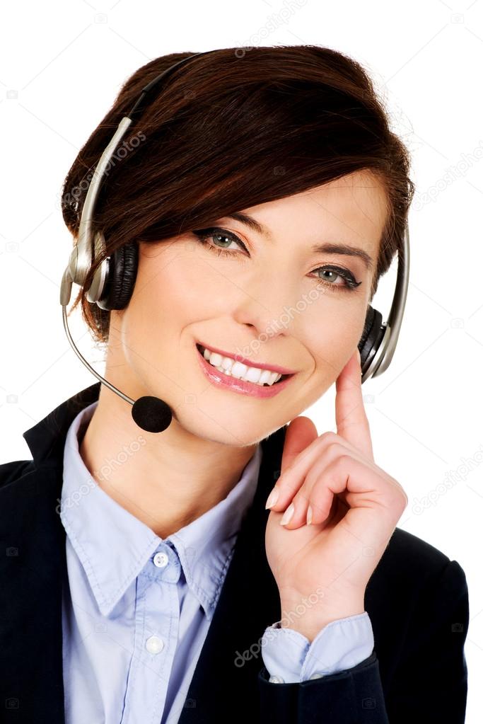 Happy smiling support phone operator.
