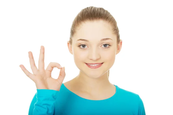 Young woman showing perfect sign. — Stock Photo, Image