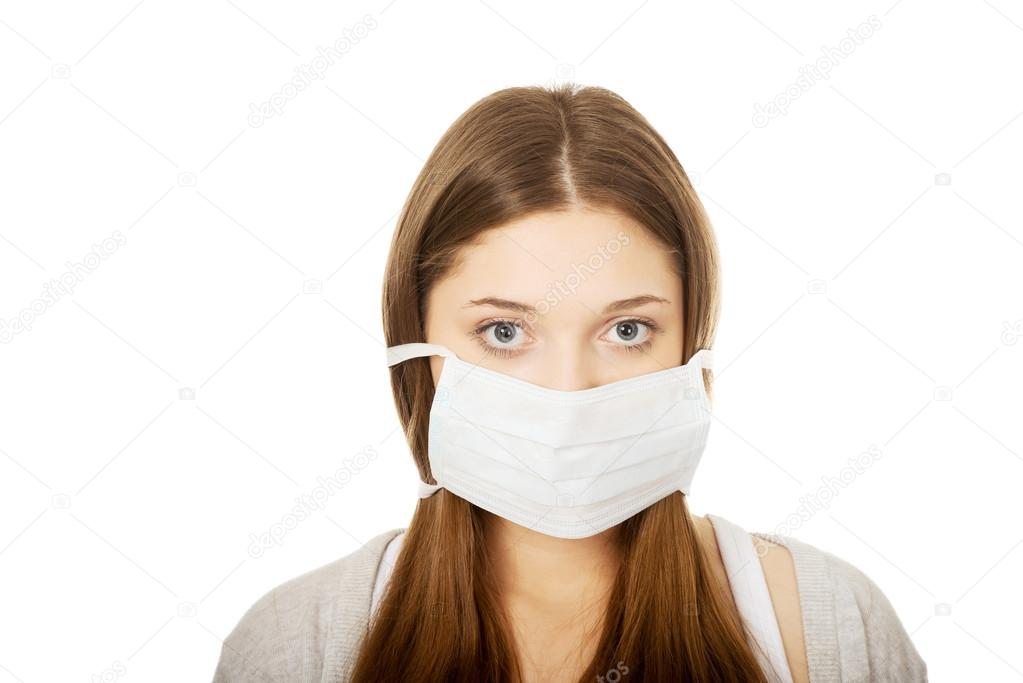 Teen woman with protective mask.