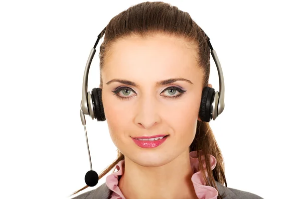 Feliz sorrindo operador de telefone de apoio . — Fotografia de Stock