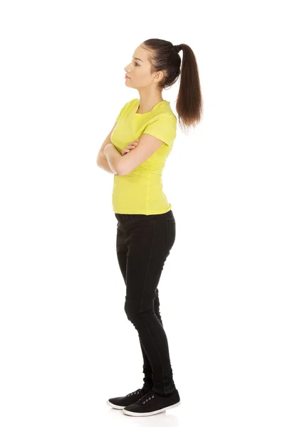 Friendly smiling woman with crossed arms. — Stock Photo, Image