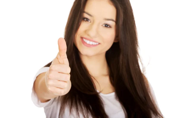 Happy woman with thumbs up. — Stock Photo, Image