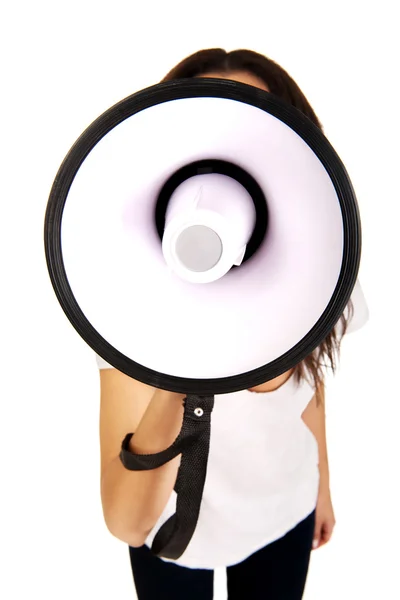 Attractive woman with megaphone. — Stock Photo, Image